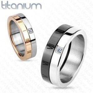 Prsten z titanu, měděný a stříbrný odstín, zirkon, římské číslice, 5 mm HH16.5