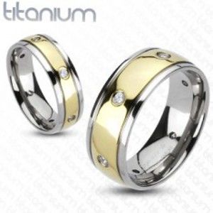 Dvoubarevný titanový prsten - šest zirkonů D6.1