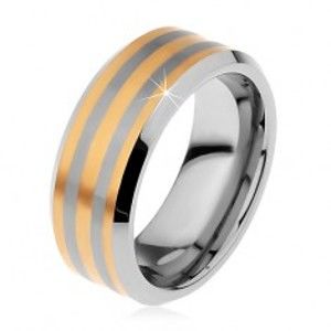 Dvoubarevný wolframový prsten se třemi proužky zlaté barvy, lesklo-matný, 8 mm H7.14