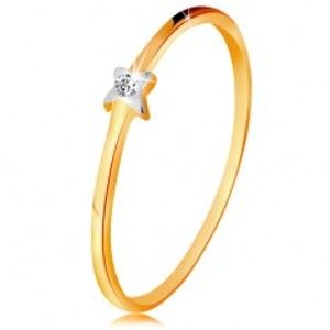 Dvoubarevný zlatý prsten 585 - hvězdička s čirým briliantem, tenká ramena BT178.10/16/502.82/87