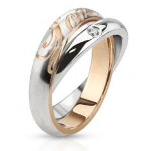 Dvojitý ocelový prsten - stříbrné obroučky, zirkon, nápis Love BB13.18