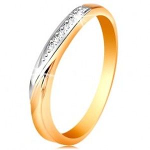 Dvoubarevný zlatý prsten 585 - vlnka z bílého zlata a drobných čirých zirkonů GG193.22/28