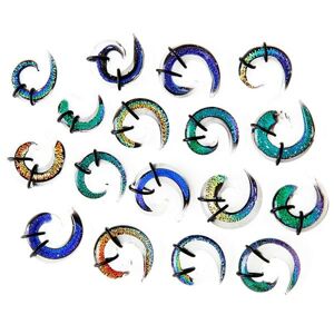 Expander do ucha - vícebarevná skleněná spirálka, gumičky - Tloušťka : 4,5 mm, Barva piercing: Čirá - Modrá
