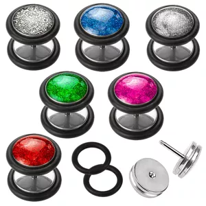 Fake plug z oceli 316L, kulatý tvar, černé gumičky, různé barvy, 6 mm - Barva piercing: Fialová
