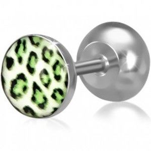 Falešný piercing do ucha z oceli, kruh se zeleným leopardím vzorem O1.13