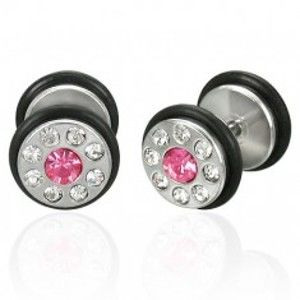 Falešný piercing s růžovým zirkonem a gumičkami - pár E14.19