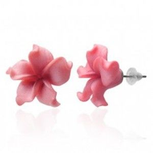 Fimo náušnice kytička - zvlněné růžové lupeny AA04.29