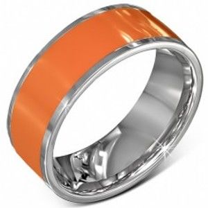 Hladký ocelový kroužek v oranžové barvě se stříbrným okrajem J1.16
