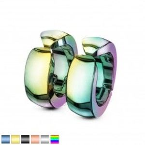 Hladké barevné ocelové náušnice, lesklé klipsové kruhy - Barva: Stříbrná