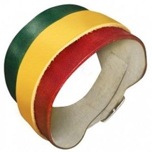 Kožený náramek - zeleno-žluto-červený pás, kovová přeska AB23.01