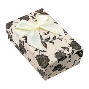 Krabička na sadu nebo řetízek, béžovo-černá s květinovým motivem Y07.12