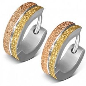 Kruhové ocelové náušnice - zlato-stříbrné pískované pásy AA25.05