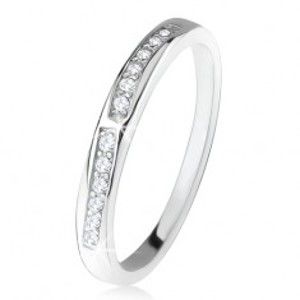 Lesklý prsten, dvě zaoblené čiré zirkonové linie, stříbro 925 Z30.12
