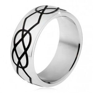 Lesklý ocelový prsten, tlustší černé zářezy kosočtverců a slz BB15.05