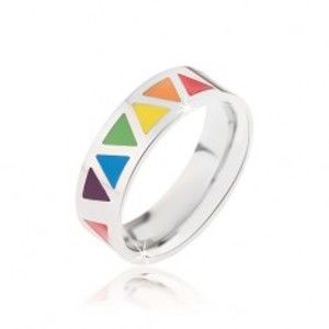 Lesklý ocelový prsten s barevnými trojúhelníky BB5.12