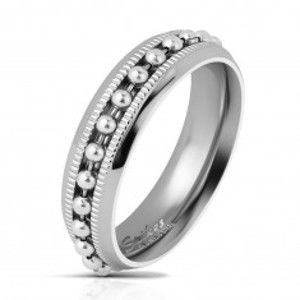 Lesklý ocelový prsten stříbrné barvy, kuličkový řetízek, vroubkované linie, 6 mm H7.10