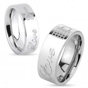 Lesklý ocelový prsten stříbrné barvy, nápis Love a zamknutý zámeček, 8 mm M03.29