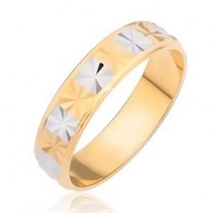 Lesklý prsten - zlaté a stříbrné obdélníky s diamantovým řezem BB08.09