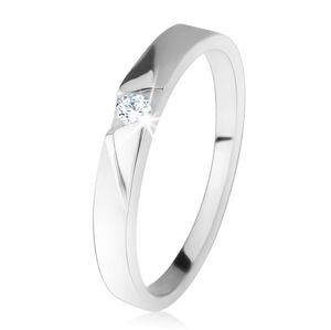 Lesklý prsten s čirým zirkonem, šikmé broušené pásy, ze stříbra 925 - Velikost: 63