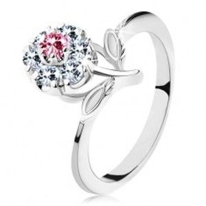Lesklý prsten s růžovo-čirým zirkonovým kvítkem, stonek s lístky G09.17