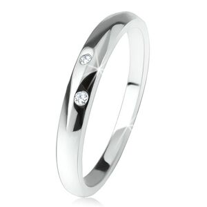 Lesklý prsten s vypouklým ramenem, dva čiré zirkonky, ze stříbra 925 - Velikost: 52