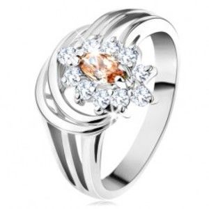 Lesklý prsten se stříbrným odstínem, květ ze světlehnědo-čirých zirkonů G12.22
