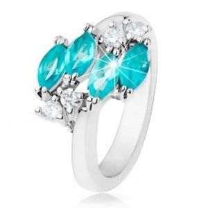 Lesklý prsten stříbrné barvy, modrá zirkonová zrnka, čiré zirkonky R41.7