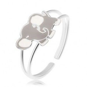 Lesklý prsten, stříbro 925, roztomilý slon pokrytý šedou a bílou glazurou S19.22