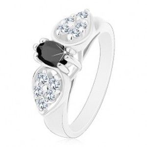 Lesklý prsten ve stříbrném odstínu, blýskavá mašlička s černým oválem R43.3