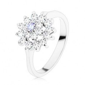 Lesklý prsten ve stříbrném odstínu, světle fialový střed, zirkonový kruh V08.15