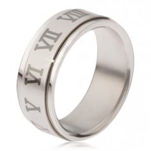 Lesklý prsten z oceli - matná točící se obruč, šedé římské číslice BB17.08