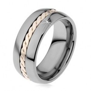 Lesklý prsten z wolframu s pleteným vzorem stříbrné barvy, 8 mm H7.12