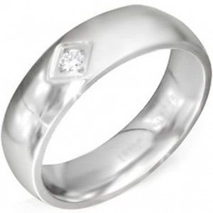 Lesklý stříbrný ocelový prsten se čtvercovým zářezem a čirým zirkonem BB6.1