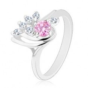 Blýskavý prsten, asymetrická kapka zdobená zirkony čiré a růžové barvy G15.12