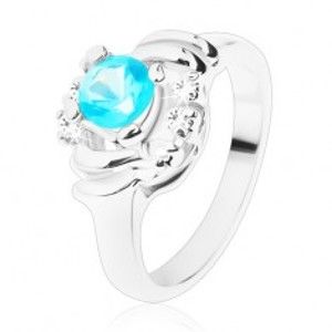 Blýskavý prsten s čirými obloučky, světle modrý kulatý zirkon, půlměsíčky V09.15