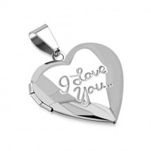 Medailon z chirurgické oceli - zrcadlově lesklé srdíčko, nápis "I Love You.." AA31.19