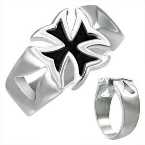 Mohutný ocelový prsten s patinovaným maltézským křížem - Velikost: 65