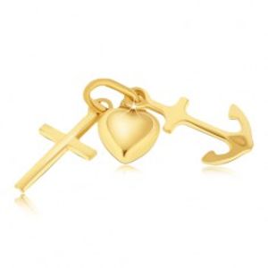 Multipřívěsek ze zlata 14K - vypouklé srdce, kotva a křížek GG05.12