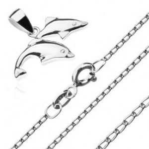Náhrdelník - dva skákající delfíni, řetízek z oválných oček, stříbro 925 S62.05