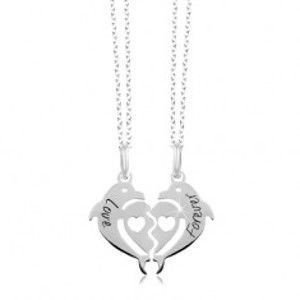 Náhrdelníky ze stříbra 925 - rozpůlené srdce ze dvou delfínů, Love Forever