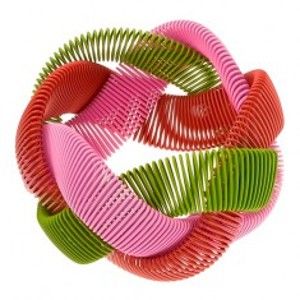 Náramek - elastický pletenec, lesklé drátky - zelená, růžová, červená barva O12.15