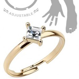 Nastavitelný prsten na ruku nebo nohu, zlatý, čtvercový čirý zirkon E2.20