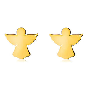 Náušnice ve žlutém zlatě 585 - vyřezávaný obrys andílka s rozpjatými křídly, puzetky