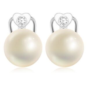 Náušnice z bílého zlata 375 - kultivovaná perla, srdce se zirkony, šperkařská klipsa