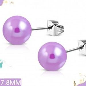 Náušnice z chirurgické oceli, světle fialové perleťové kuličky SP79.03