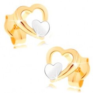 Náušnice ze 14K zlata - lesklý obrys srdce, malé ploché srdíčko v bílém zlatě GG148.10