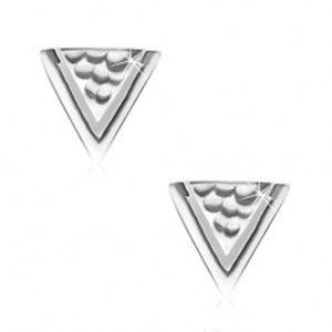 Náušnice ze stříbra 925, trojúhelník s jamkami a úzkým výřezem