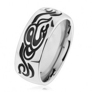 Prsten z chirurgické oceli, lesklá stříbrná barva, vyřezávaný motiv tribal HH11.7