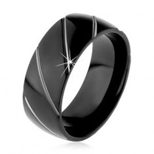 Prsten z oceli 316L černé barvy, diagonální pásy ve stříbrném odstínu, 8 mm M08.27