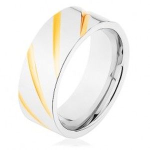 Prsten z oceli 316L, povrch stříbrné barvy, šikmé rýhy ve zlatém odstínu HH11.15